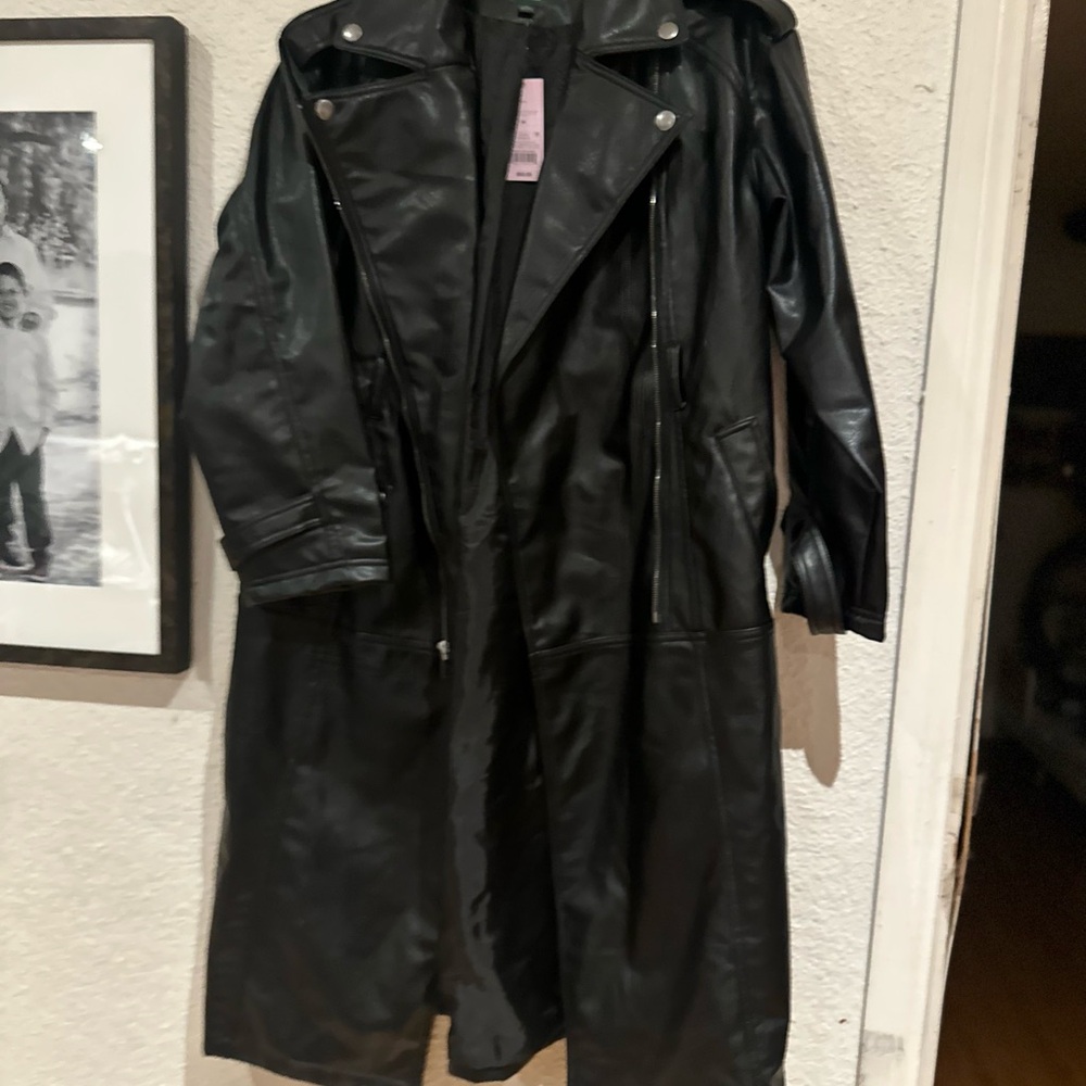 Wild Fable Black faux leather Trench Coat (M)